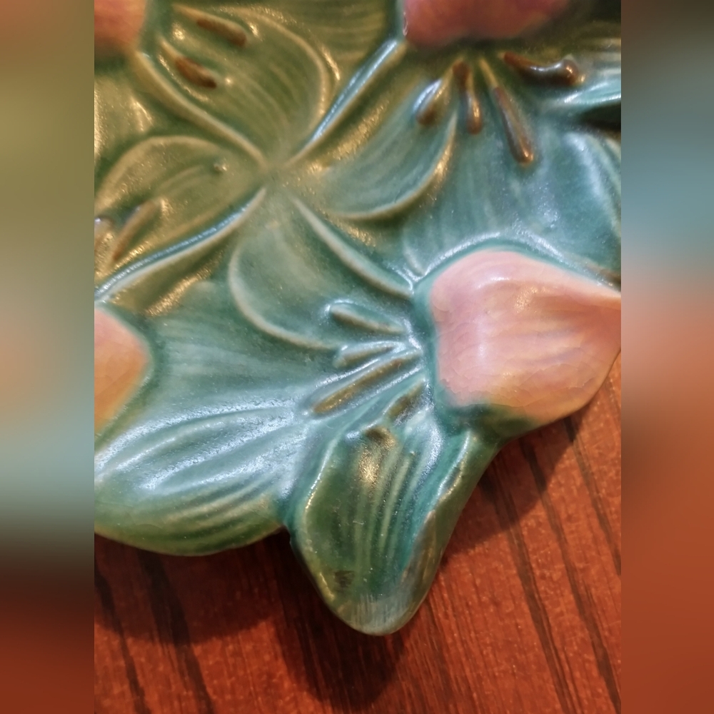 Other Color Rottweiler Accents | Rare Vintage Roseville Pottery Zephyr Lily Ashtray Green Pink ...